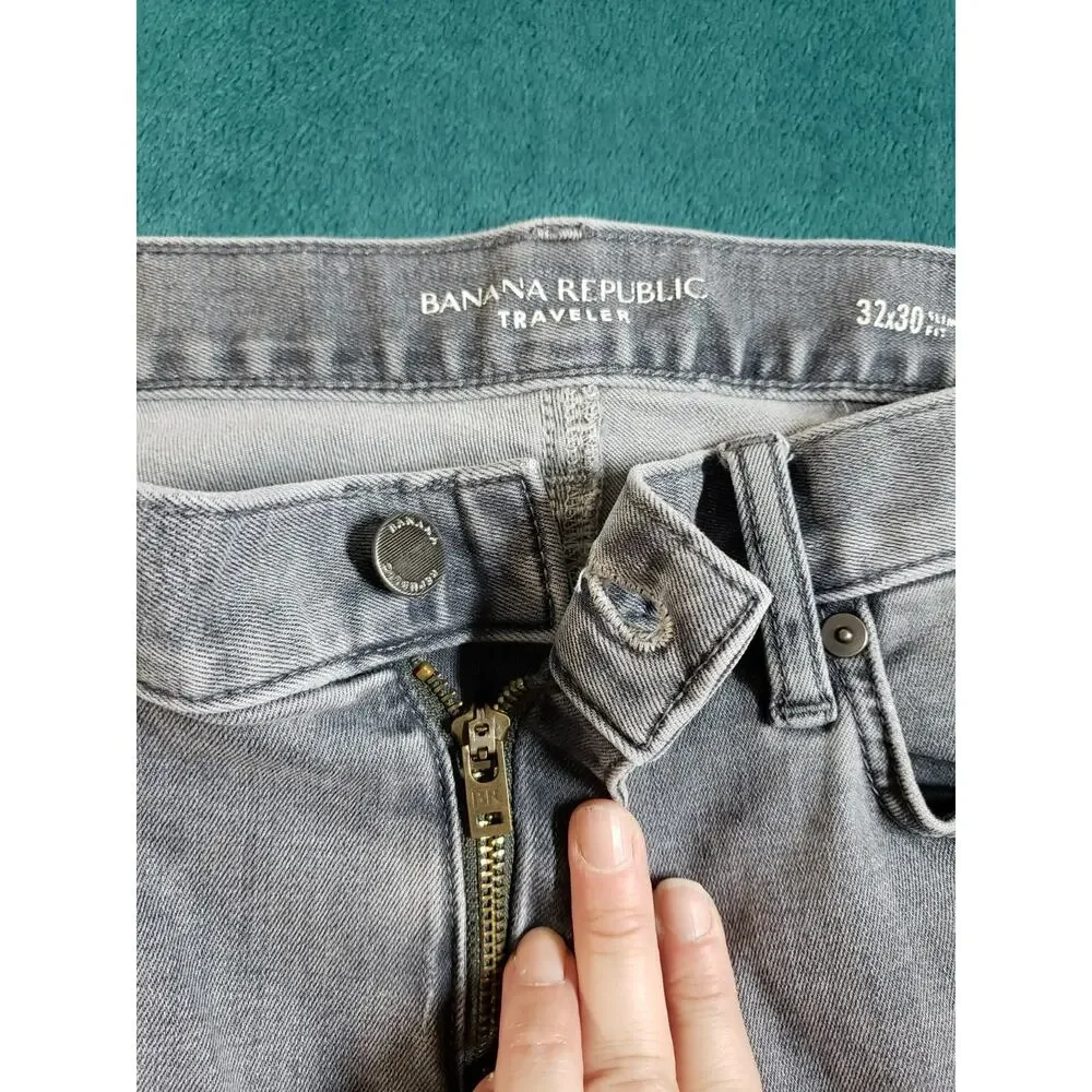 Banana Republic Jeans Size 32x30 Mens Gray Pants Stretch Traveler Slim Straight
